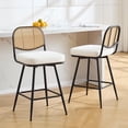 thumbnail image 5 of Bar Stools Set of 2 Swivel Upholstered Counter Height Bar Stools 29"Faux Leather Barstools with Rattan Back&Metal Footrest Comfortable Kitchen Island Chairs White, 5 of 8