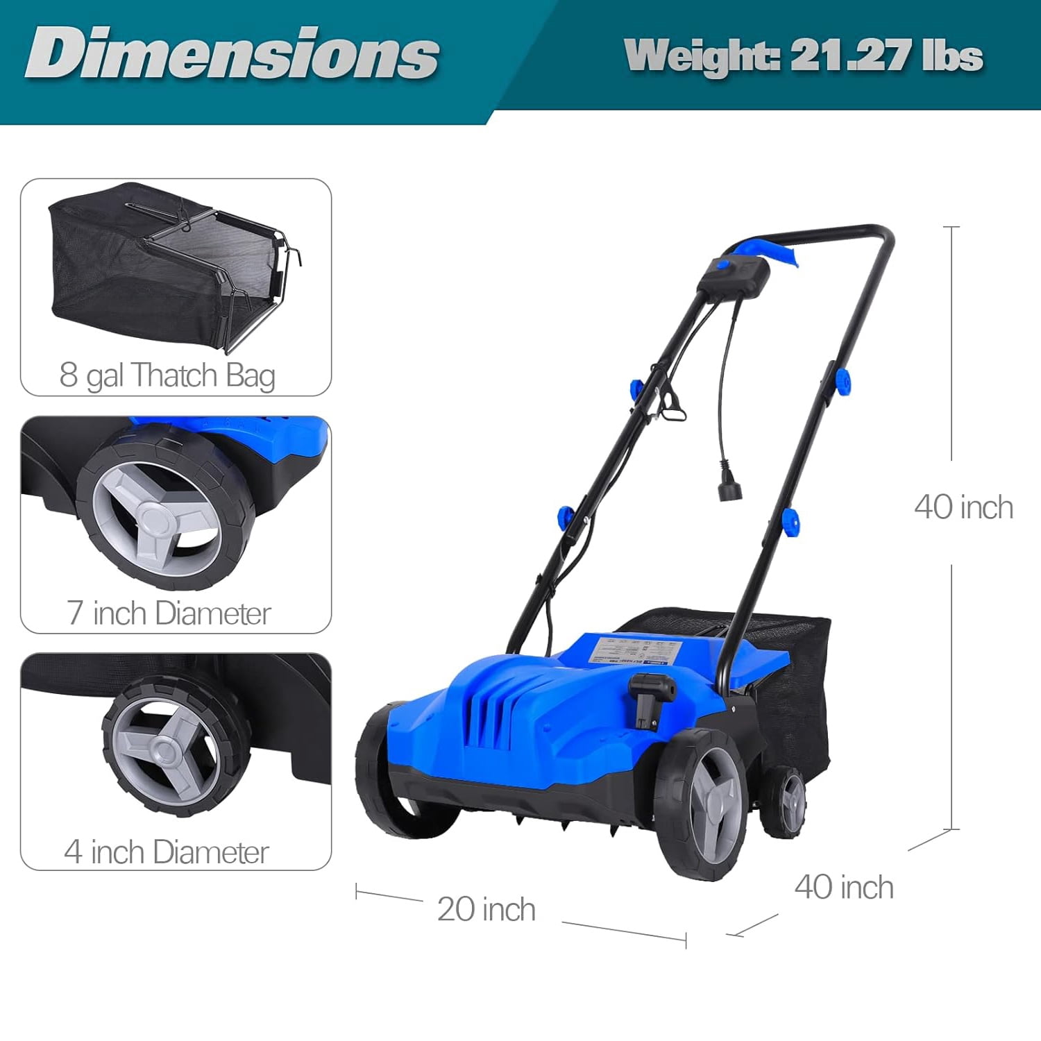 ANLIBATT Dethatcher 2in1 13" Corded Electric Scarifier 12-Amp 4-Position Adjustment Removable 8-Gallon Collection Bag Lawn Grass Yard Thatching Rake