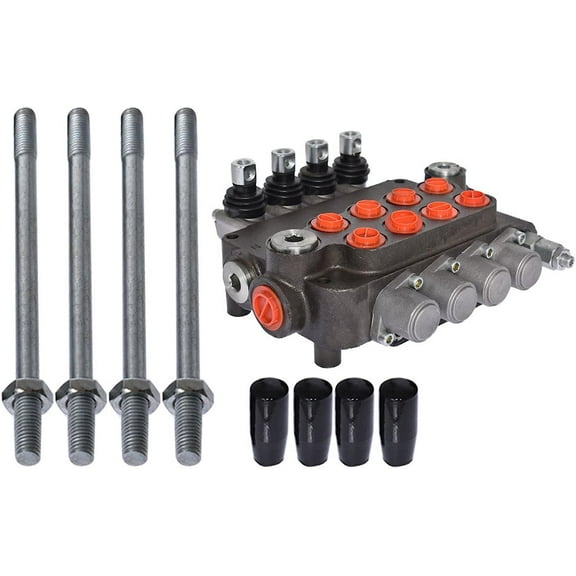 PET-U 4 Spool Hydraulic Control Valve 21 GPM 3600 PSI SAE Hydraulic Directional Control Valve Double Acting Hydraulic Valve for Tractors Loaders Tanks