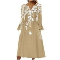 thumbnail image 2 of Wancir Women Long Sleeve V-Neck Casual Long Dress Pleated Waist Maxi Dresses with Pockets, 2 of 5