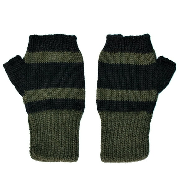 Stylish 100% Alpaca Fingerless Mittens - Forest Green / Black (S)