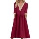 thumbnail image 1 of Vestido largo boho para mujer: vestido informal de manga corta con cuello en V, botones y bolsillos, cintura alta, 1 of 5