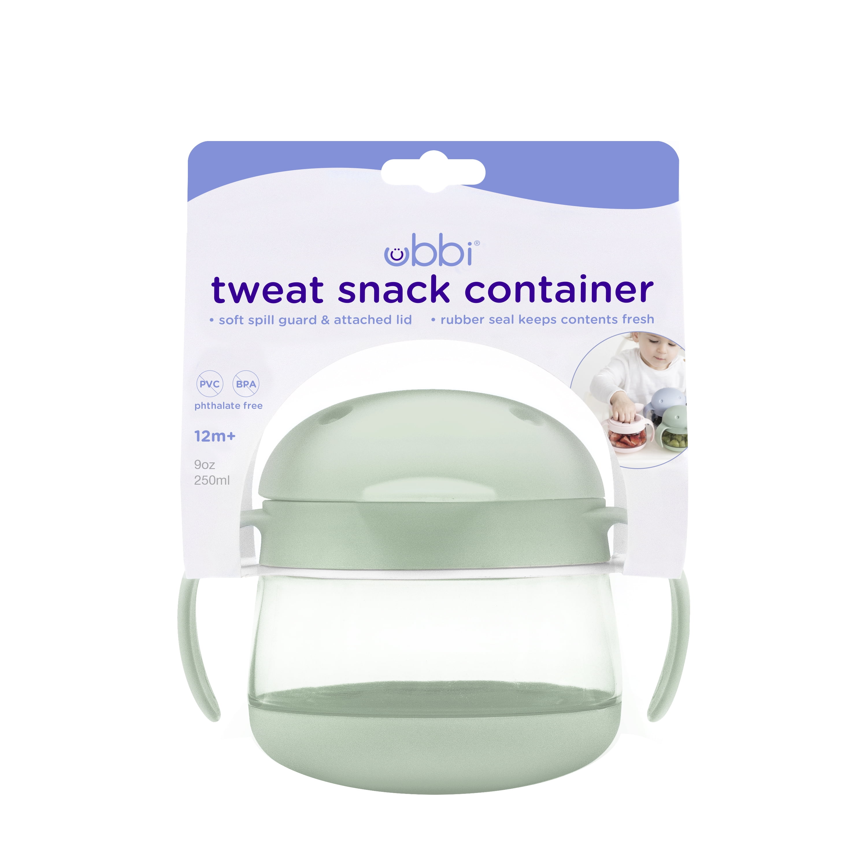 Ubbi Tweat Spill-Proof Snack Container for Toddlers & Kids, BPA-Free, Sage