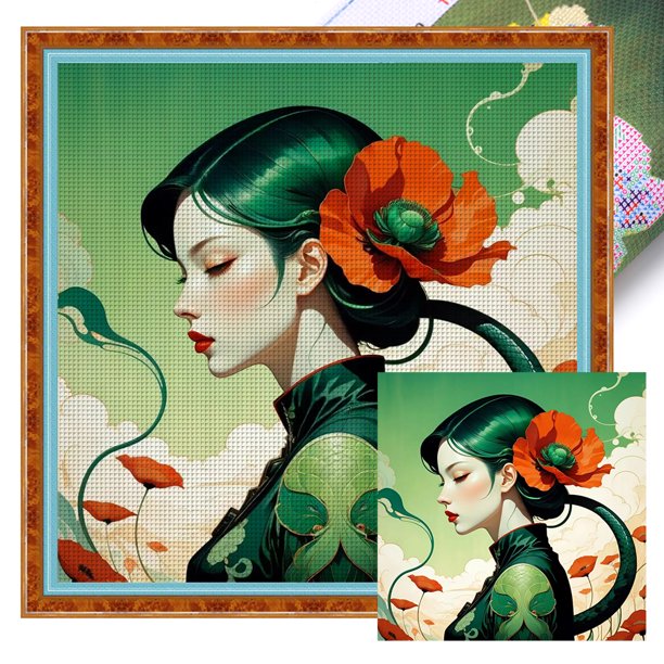 Kit Punto Cruz para Niña Bordado Con Hilo Algodón Ecológico 14CT Arte 40x40cm