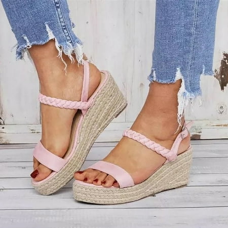 

〖Yilirongyumm〗 Pink 37 Sandals Women Solid Ladies Shoes Casual Fashion Buckle Roman For Women Sandals Sandals Wedges Women s Sandals
