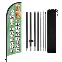 QSUM Pet Daycare Boarding Feather Flag with Flag Pole Kit and Ground Spike, 8.2FT Pet Daycare Boarding Windless Flag Banner Sign Business for Outdoor Advertising Sign Decoration Display