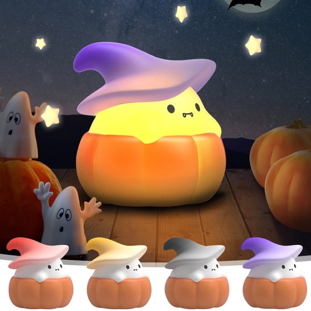 Xihbxyly Luz Nocturna de Calabaza Fantasma, Brillo Ajustable, Carga Usb, Control Táctil, Ahorro de Energía, Decoración de Halloween, Ambiente Espeluznante, Brillo Suave, Tamaño 80 X 80 X 85 Mm