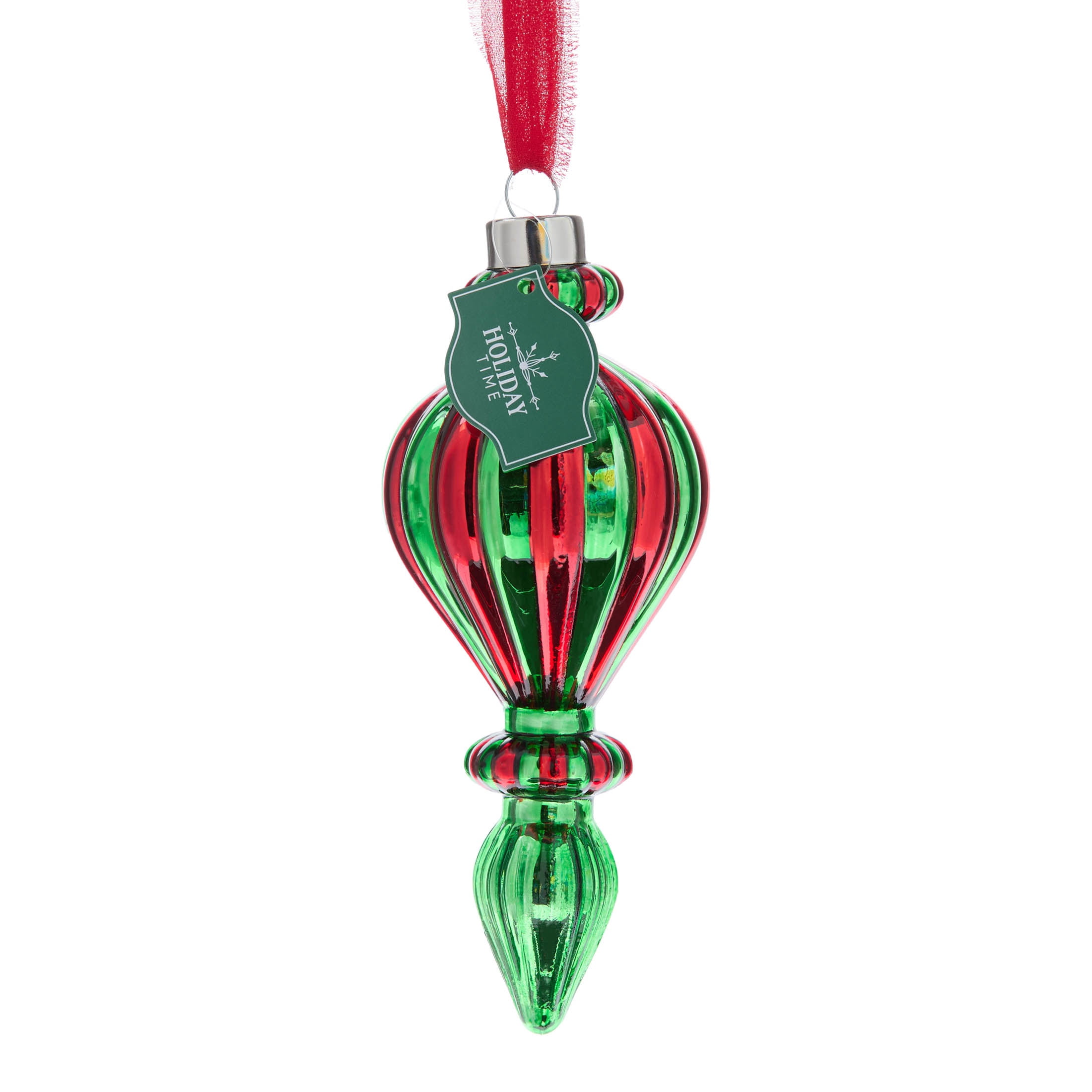 Red and Green Glass Finial Christmas Ornament, 6", by Holiday Time