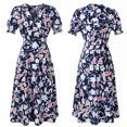 thumbnail image 2 of Fridja Robe Imprimée Col en V pour Femmes, Manches Courtes, Fête, Plage, 2 of 9