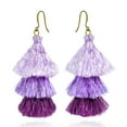 thumbnail image 2 of Amazing Layered Triple Stack of Purple Tassels & Brass Dangle Earrings for Women, 2 of 7