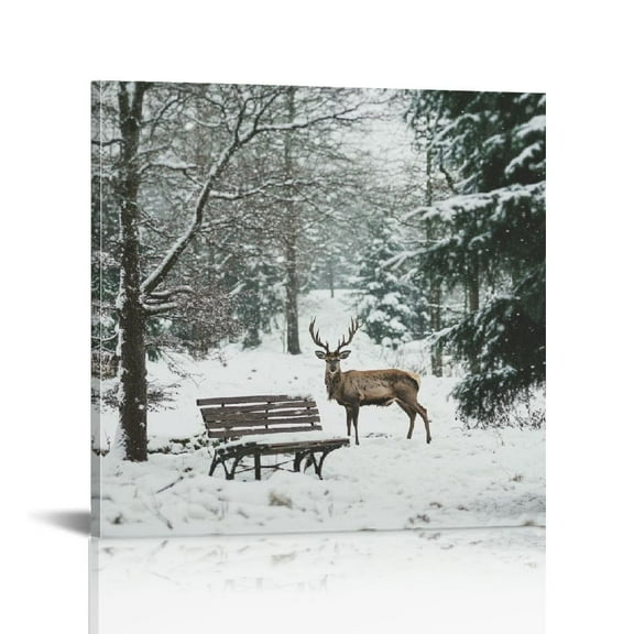 NIJIANKEHAN  12x12 Inch Christmas Canvas Wall Art, unFramed Christmas Wall Art, Christmas Wall Decor with Winter Snowy Forest Scene, Christmas Decorations Indoor for Wall Decor as Christmas Gift