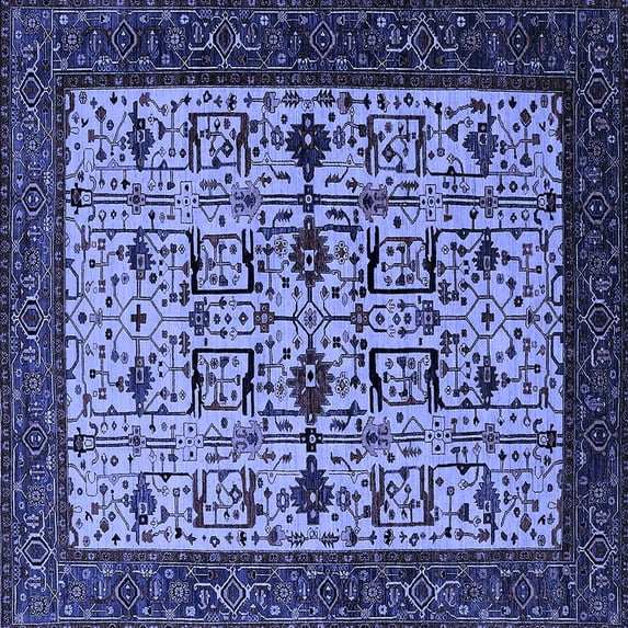 Ahgly Company Indoor Square Oriental Blue Traditional Area Rugs, 7' Square