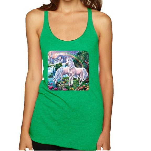 Wild Bobby, Unicorn Fanstasy Island Castle Animal Lover Tri-Blend Racerback Tank Top, Envy, Small
