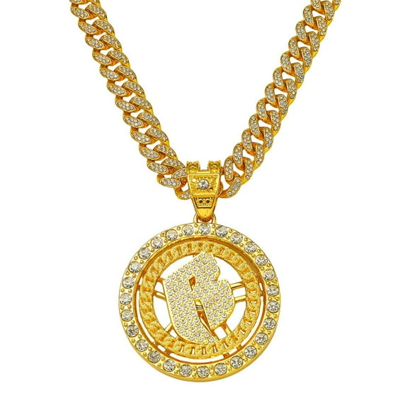 Hip Hop Cuban Chains Rotate the letters B Pendant Necklace With 13mm Miami Cuban Chain Iced Out Bling HipHop Necklaces Fashion Jewelry