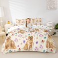 thumbnail image 3 of Homewish Kawaii Golden Retriever Twin Duvet Cover,Flower Leaf Twin Bedding,Cream,Polkadot Reversible,2 Pieces,1 Duvet Cover and 1 Pillowcase, 3 of 6