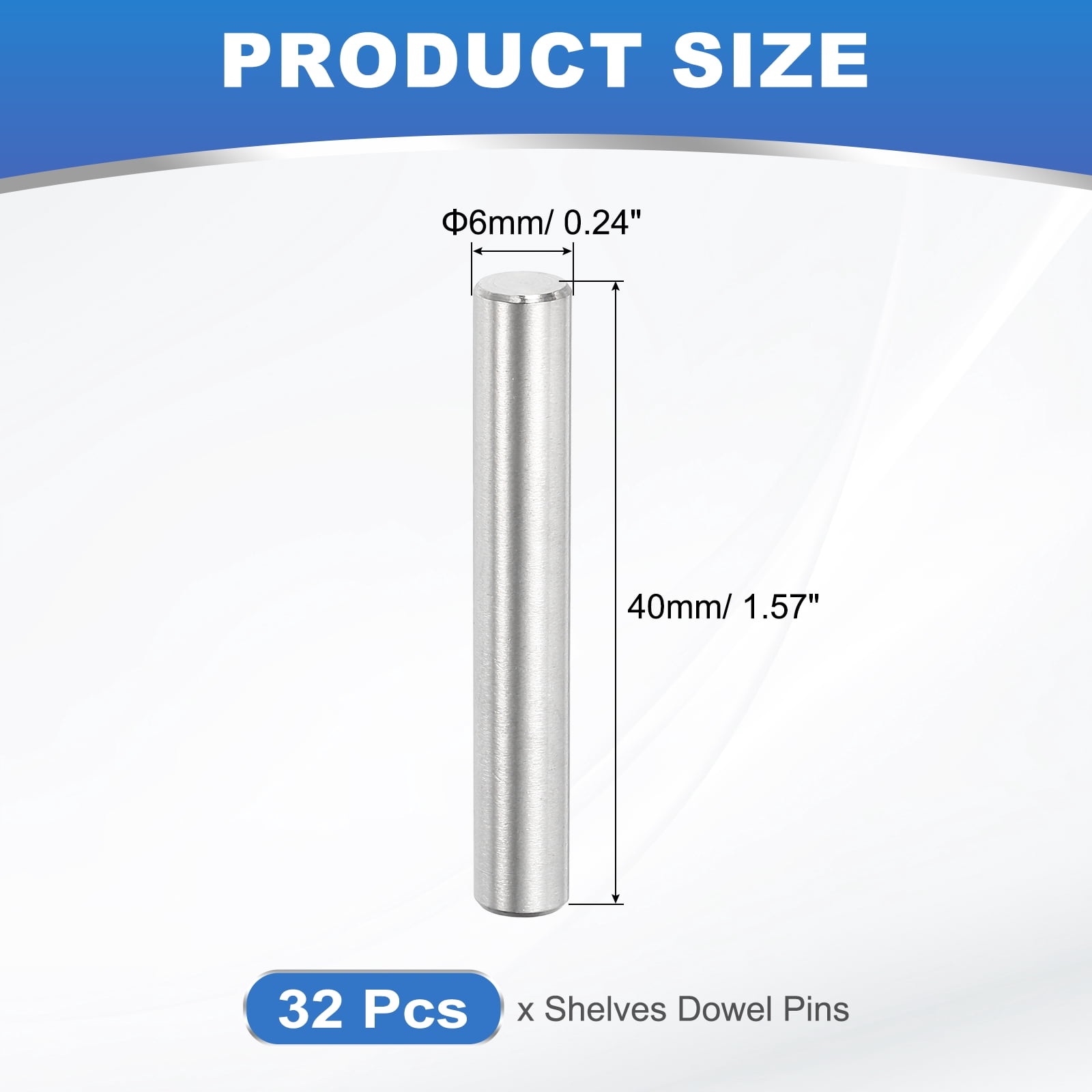 Uxcell 32 Pack M6 x 40mm Dowel Pin, 304 Stainless Steel Cylindrical Dowel Pins, Shelf Support Pegs Rod Fastener for Cabinet Furniture DIY Installation Industry Mechanical