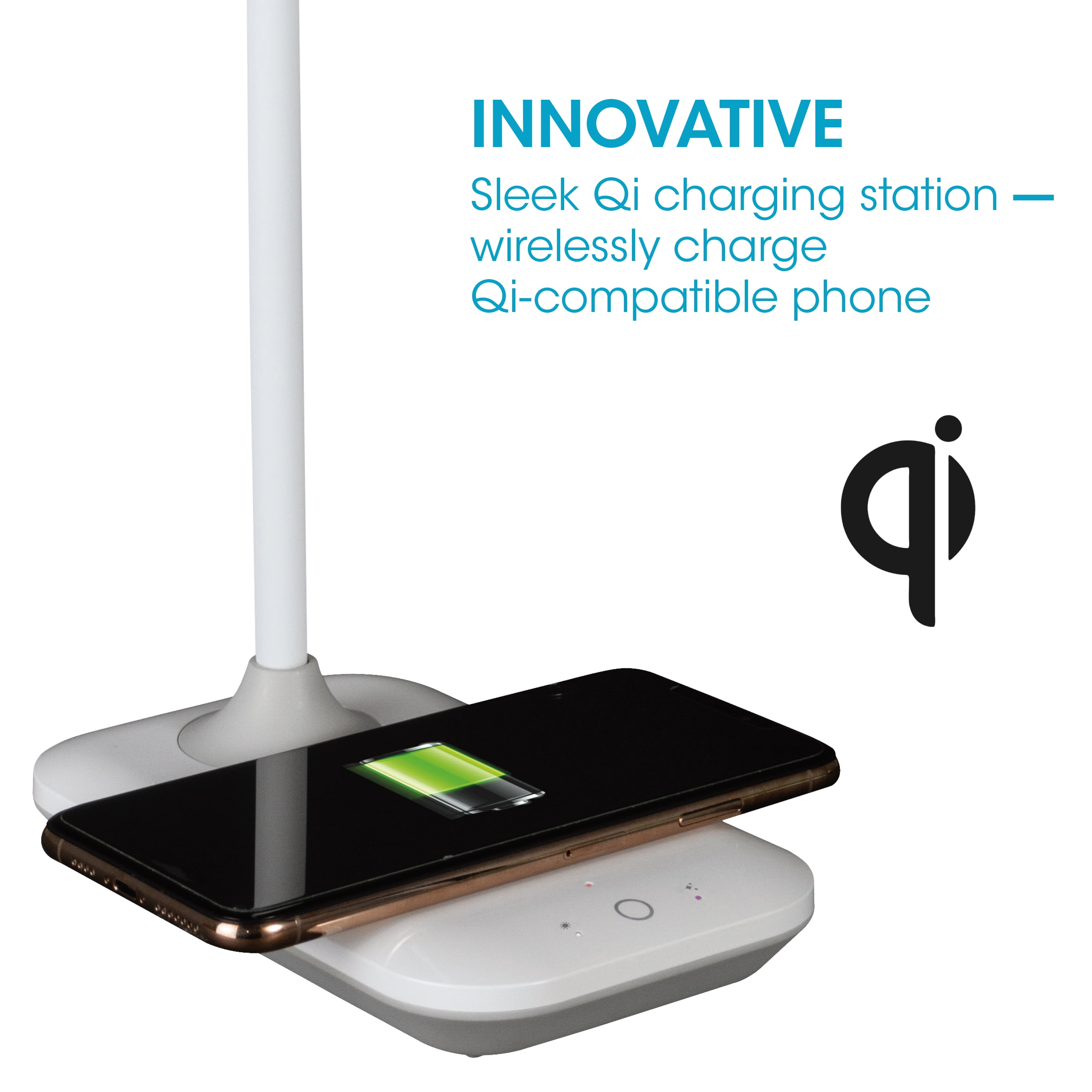 OttLite Achieve LED Sanitizing Desk Lamp with Wireless Charging, White, Modern Light for Reading, Crafting & Office Desktop