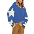 thumbnail image 5 of Penkiiy Women Cotton Oversized Sweatshirt Long Sleeve Crewneck Hoodies Star Tee Shirts 2024 Fall Pullover Clothes L Blue, 5 of 6