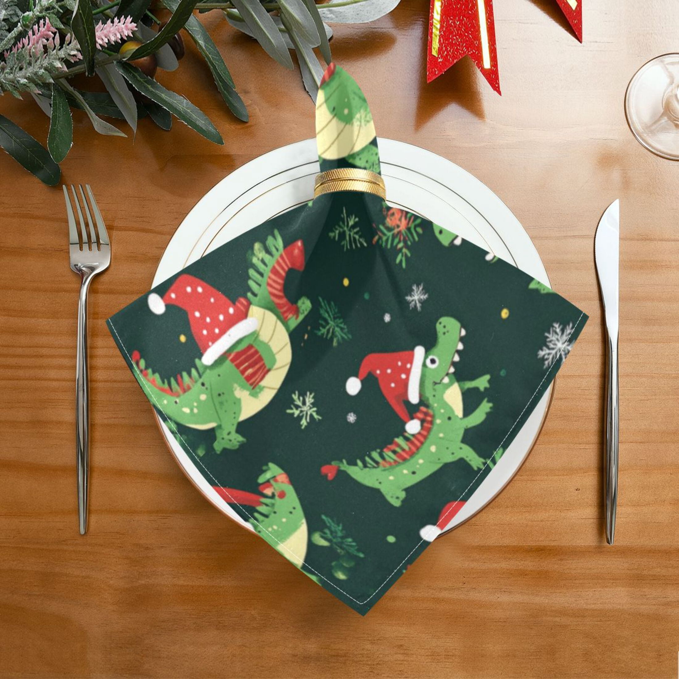Napkin Satin Napkin 20*20Inchx6 Kitchen Towel Dinner Plate Towel Decorative Towel Napkin Tea Towel Suitable For Kitchen Table Christmas Cartoon Crocodile