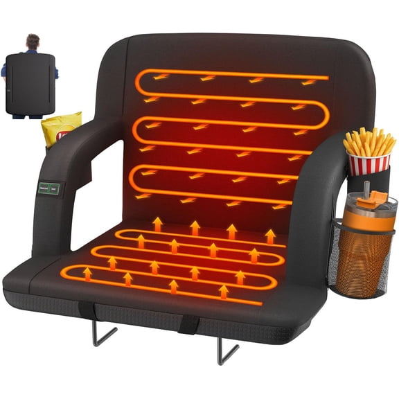 HOPERAN Dual-Sided Heated Stadium Seats for Bleachers with Back Support, 3 Levels Heating Stadium Seating for Bleachers Seat with Backrest, 5 Pockets Portable Stadium Chair for Outdoor