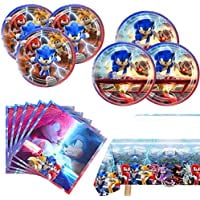 

Sonic Birthday Party Supplies 20 Plates 20 Napkins and 1 Tablecover for Sonic Party Supplies The Hedgehog Theme Party Decorations(A)