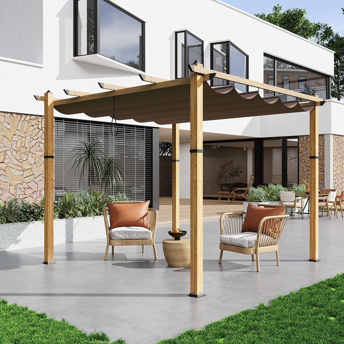 Danolapsi Outdoor Pergola 10 x 10ft Aluminum Pergola, Outdoor Shelter Modern Design with Adjustable Roof Sun Shade Pavilion Grape Trellis Grill Gazebo for Gardens, Patios, Garden Yard, Poolside, Deck