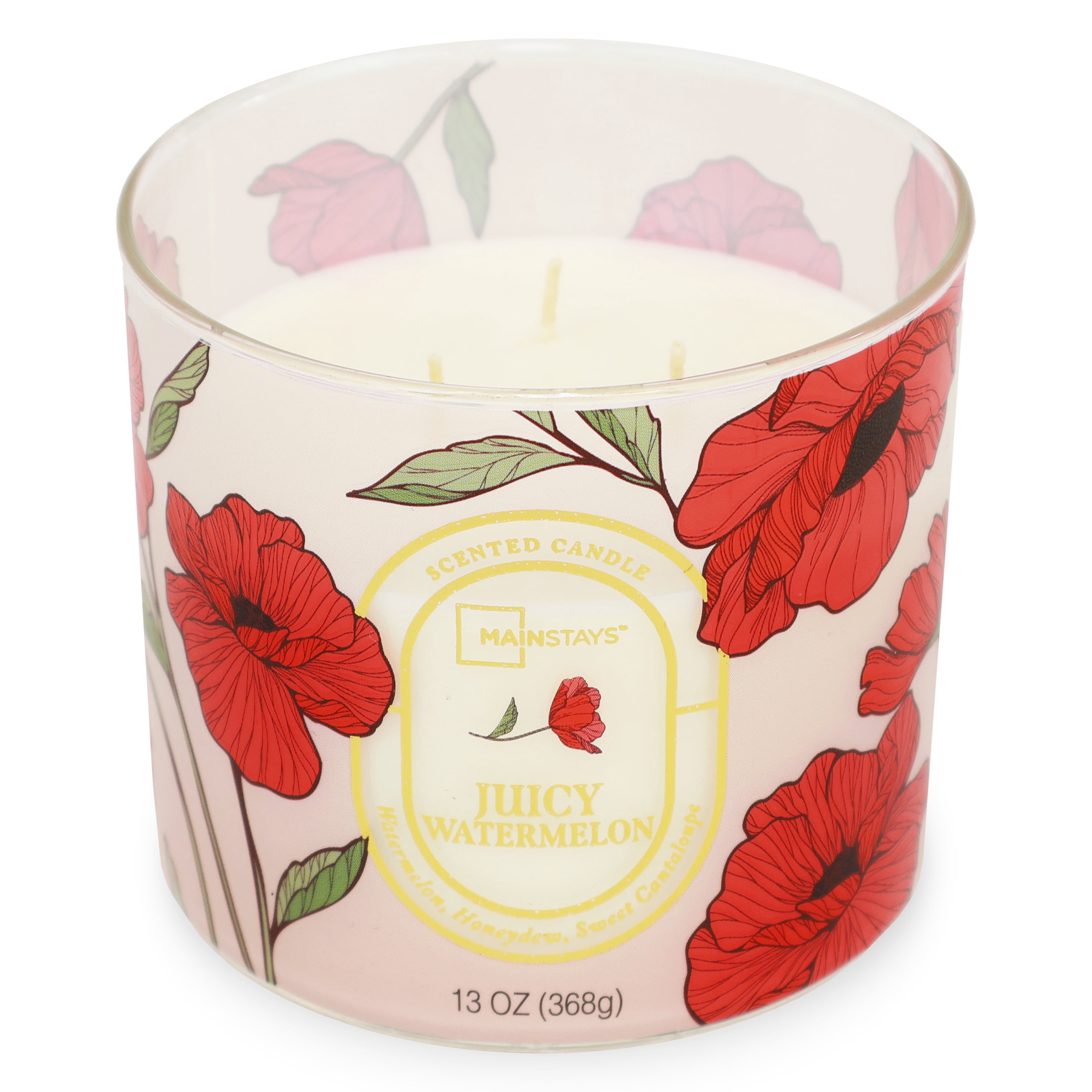 Mainstays 3-Wick Floral Scene Scented Jar Candle, Juicy Watermelon, 13oz
