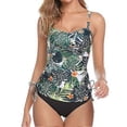 thumbnail image 1 of Plus Size Women's 2-piece Tummy Control Swimsuit, Open Back, Green Leaf Print, Big Bust, Vacation Ready 26s, 1 of 5