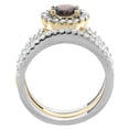 thumbnail image 2 of 14K Gold Natural Smoky Topaz 3-Piece Ring Set Two-tone Round 6mm Halo Diamond, size 5, 2 of 4