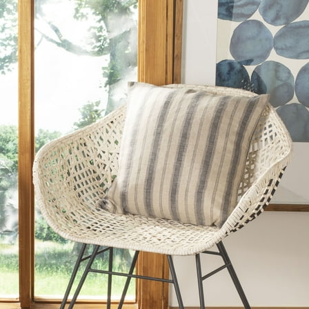 SAFAVIEH Varina 16" x 16" Striped Plush Pillow, Blue/Natural