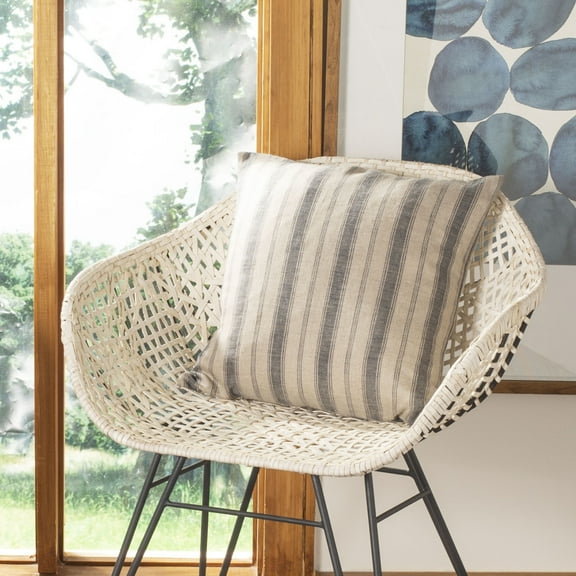 SAFAVIEH Varina 16" x 16" Striped Plush Pillow, Blue/Natural