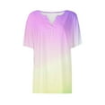 thumbnail image 5 of JTSRKL Teen Girls Ombre Tops Lightweight Casual Tie Dye Gradient Print Summer Short Sleeve Button V Neck Henley Shirts Trendy Cotton Tunic Blouse Pink#02 11-12 Years, 5 of 6
