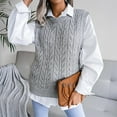 thumbnail image 2 of SMihono Crew Neck Hollow Twist Knitted Vest Sweaters Fashion Womens Plus Solid Sleeveless Casual Vest Female Leisure Gray S, 2 of 3