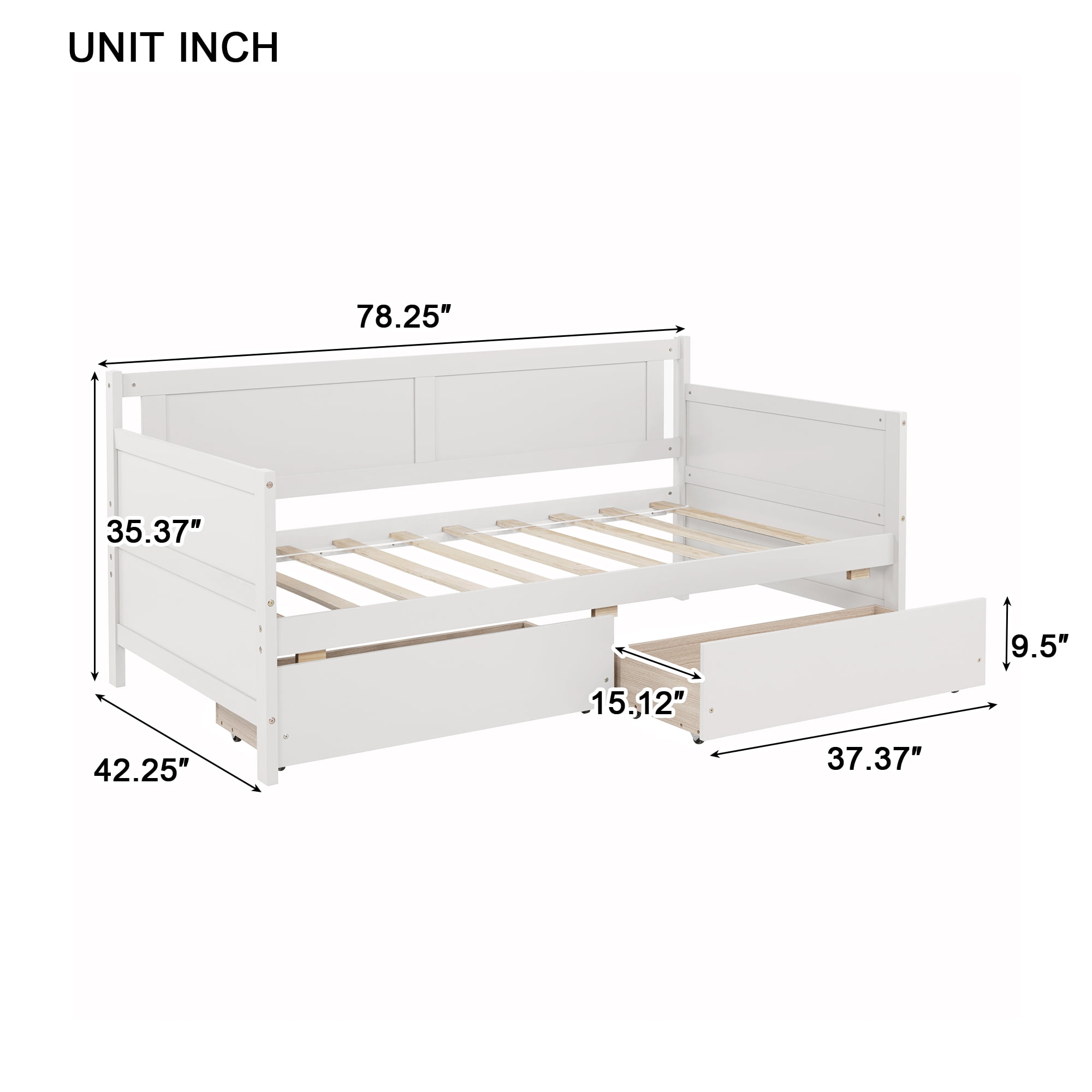Sailvan Twin Size Pine Wood Daybed with two Storage Drawers