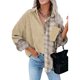 thumbnail image 1 of Camisa con hombros caídos para mujer,Blusa a cuadros Blusa con solapa y hombros caídos para mujer Blusa a cuadros para mujer Tecnología de vanguardia, 1 of 6
