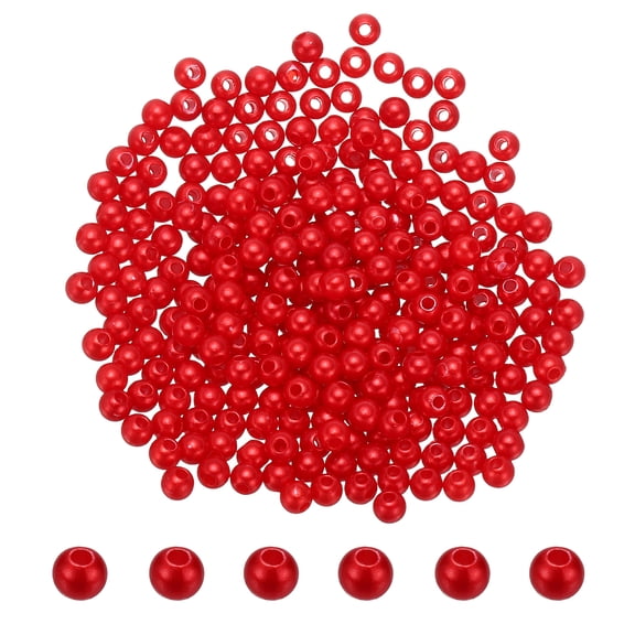 Uxcell 4mm Colored Pearls, 280Pcs Pearl Beads for Jewelry Making Round Craft Beads with Holes for Jewelry Making DIY Crafts Necklace Bracelet Earring Sewing Home Decor, Bold Red