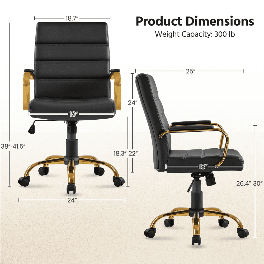 Alden Design PU Leather Office Chair with Height Adjustable Seat, Black