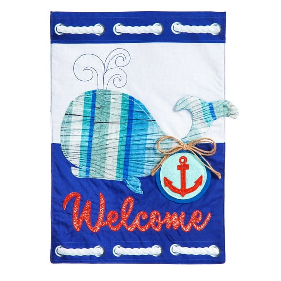 Whale Welcome House Linen Flag
