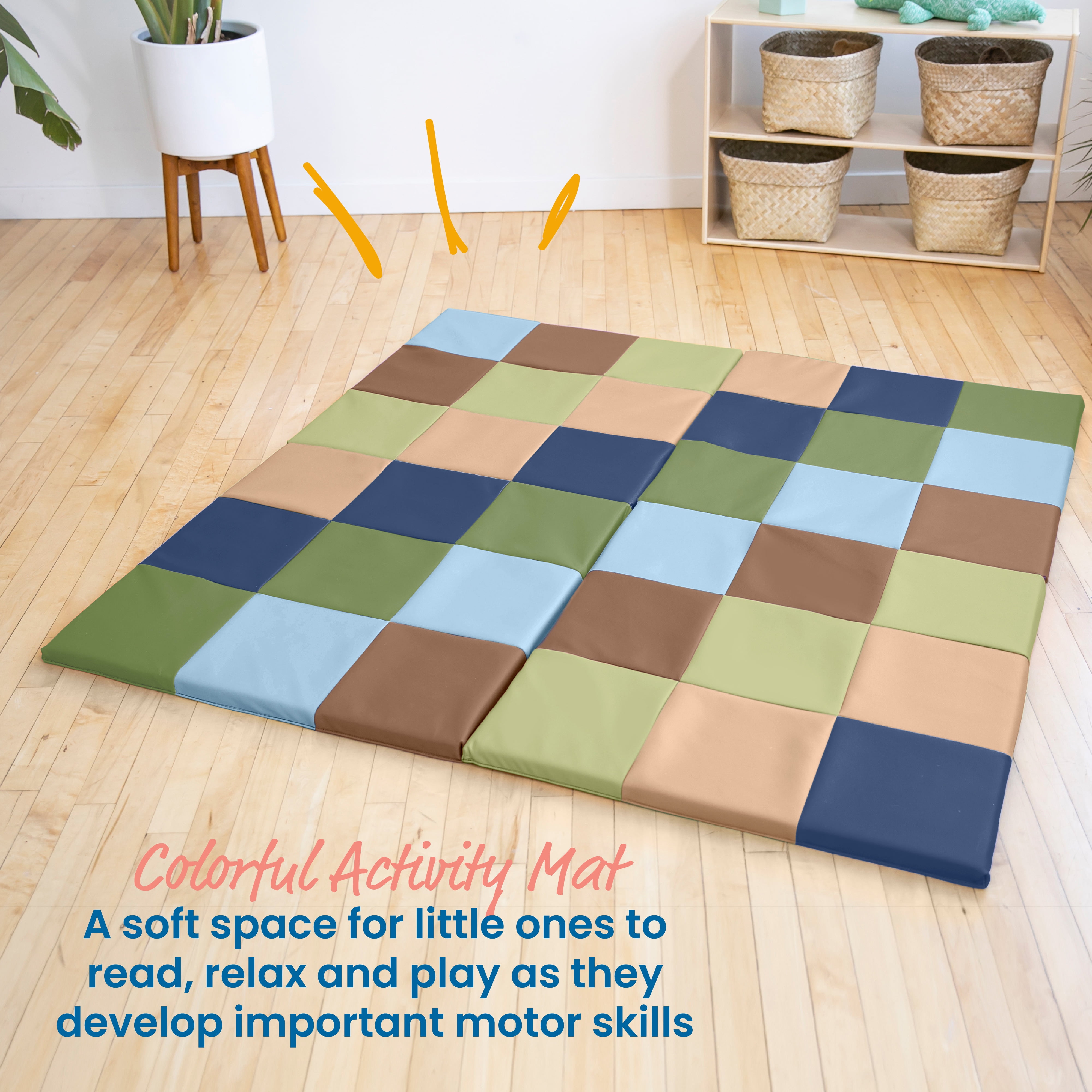 ECR4Kids SoftZone Patchwork Folding Activity Play Mat, 58in Square, Baby Essentials, Earthtone