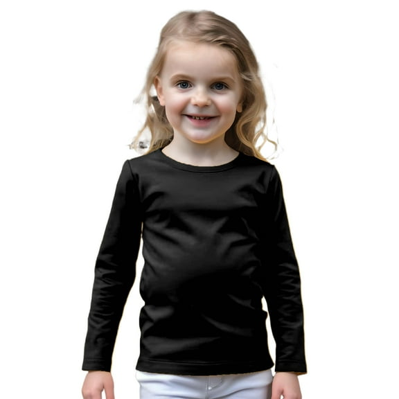 COUVER Unisex Soft Cotton Solid Color Long Sleeve Kids/Children's Crew Neck Shirt, Black 3T, 1 Pack