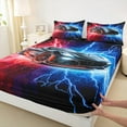 thumbnail image 3 of Castle Fairy Black Race Car Queen Sheets 4 Pieces,Abstract Blue Red Lightning Queen Sheet Sets, 3 of 7