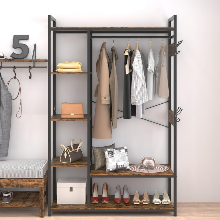 Freestanding Closet Organizer, Clothes Racks with 2 Hanging Rod