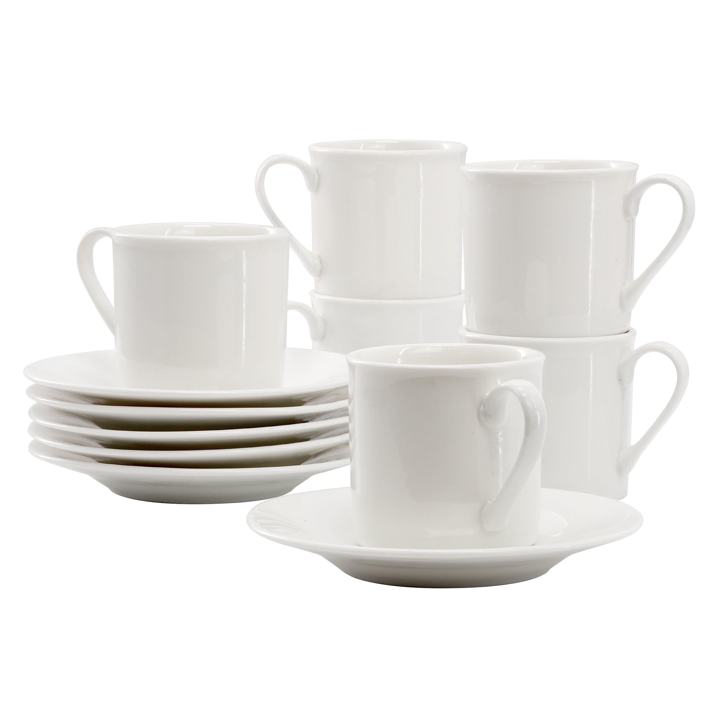 Elama Aspin 12 Piece 2.5 Ounce Porcelain Espresso Cup Set in White with Saucers
