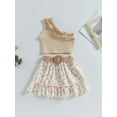 thumbnail image 2 of Bagilaanoe 2Pcs Toddler Baby Girls Skirt Set One Shoulder Ribbed Tank Tops + Ruffle Floral Skirt with Belt 18M 24M 3T 4T 5T 6T Kids Casual Outfits, 2 of 8