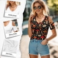thumbnail image 4 of POLERO Women's Cut Out Cold Shoulder Tops Mushroom Daisy Floral Print Summer Short Sleeve Sexy Shirts Travel Beach Hawaii Tunic Soft Lightweight Casual S, 4 of 7