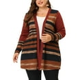 thumbnail image 1 of GRACE & GRANDEUR Cardigan Long Ouvert à Rayures pour Femme Grande Taille Rouge 1X, 1 of 6