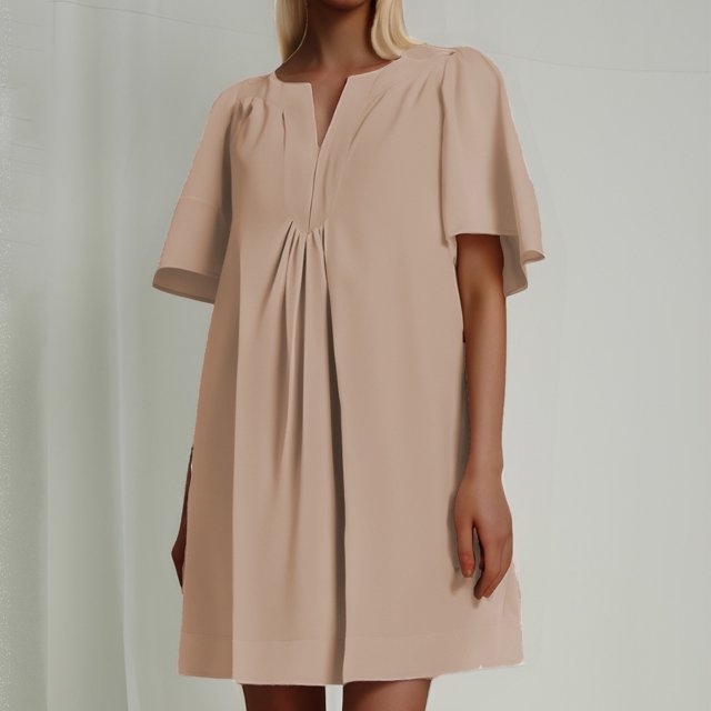 WILLBEST Vestido Corto De Mujer, Minivestido Informal De Manga Corta Con Vuelo Y Cuello En V, Holgado Y Fluido Para Verano
