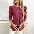 thumbnail image 2 of Womens Tops Long Sleeve Shirts Crewneck Puffed Sleeve Ribbed Solid Fall Clothes for Women Tees Blouses Red L, 2 of 8