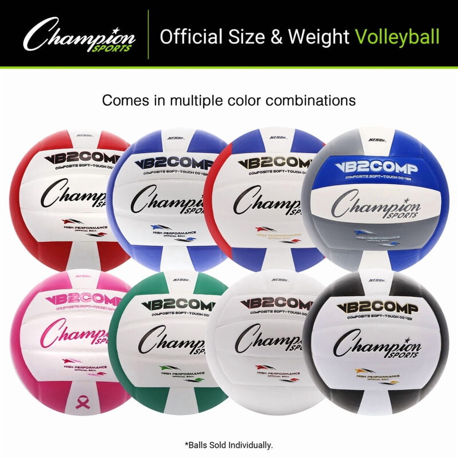 Champion Sports VB Pro Comp Series Indoor Volleyball, Official Size - Durable, Soft-Touch Volleyballs with Composite Synthetic Leather Cover - Premium Volleyball Equipment and Gear - Black/White
