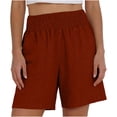 thumbnail image 2 of Tennis Skirts for Women with Shorts Linen Shorts Women Elastic Smocked Waist Patch Pocket Breathable Summer Casual Bottoms Red M, 2 of 6